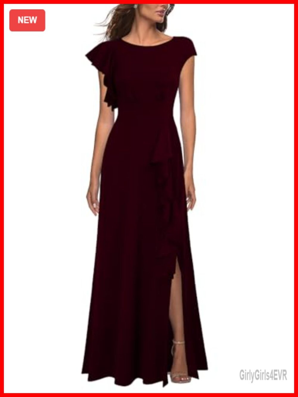 Sleeveless Maxi Dress Split A-Line Hem Ruffle Formal Cocktail Party